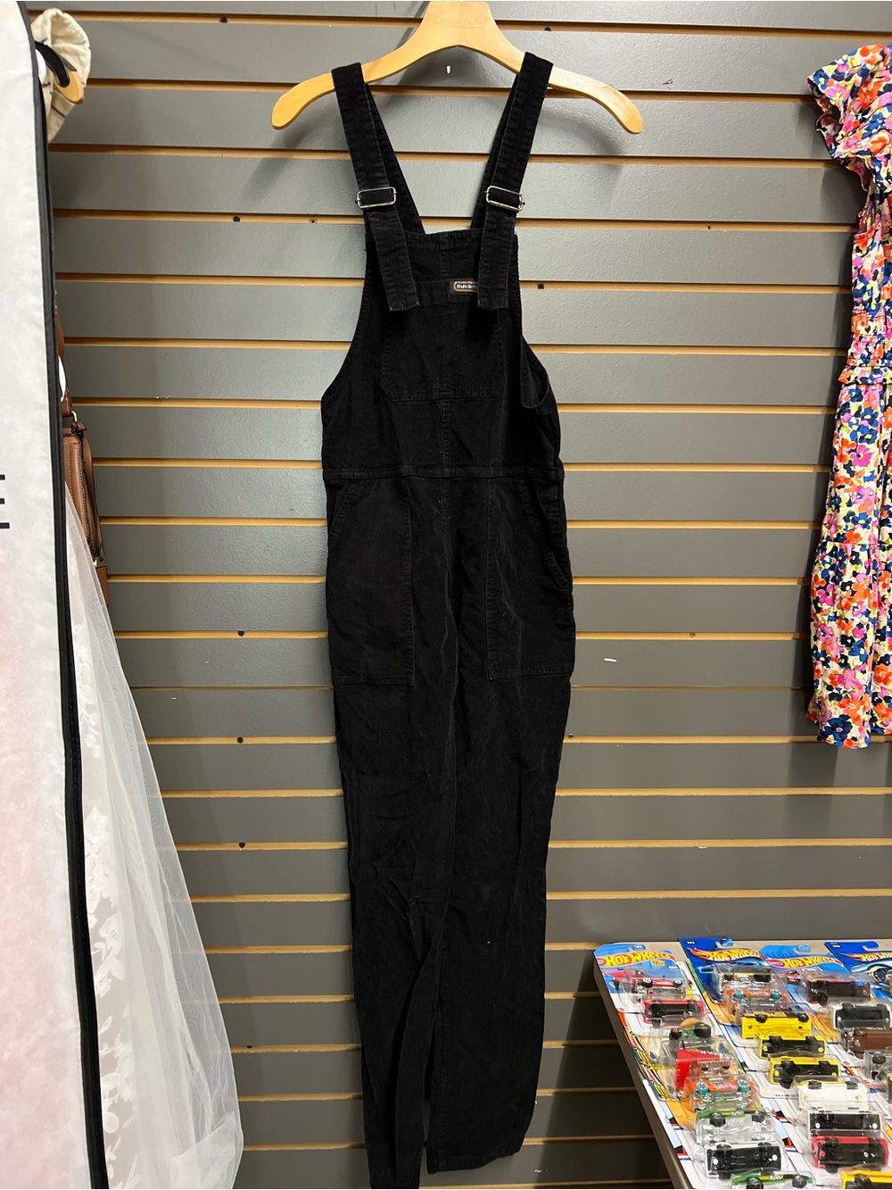 RUN AND FLY Black Stretch Corduroy Dungarees Overalls Unisex Baggy Alt 4XS